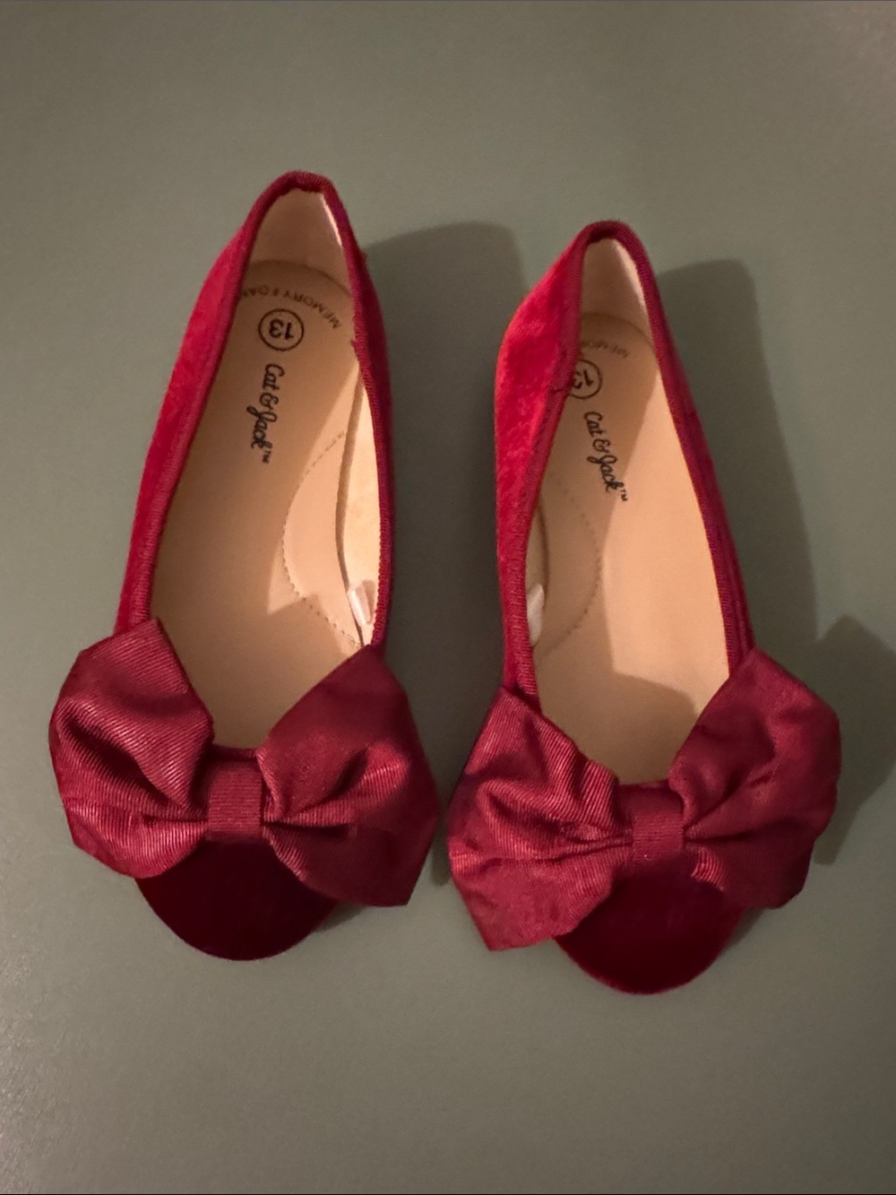 Cat & Jack Girls Sz 13 Wine Red Bow Ballet Flats